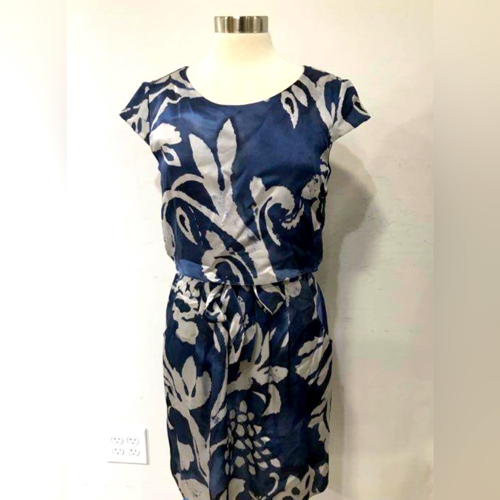 Armani Collezioni Womens Size 8 Silk Floral Midi Dress Cap Sleeves